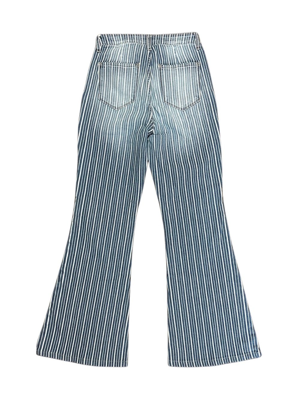 Windsor Denim Striped High Rise Flare Jeans Size 7 Blue White Railroad Stripe - Picture 2 of 8